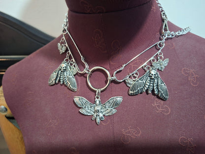Kilt pin necklace ,Death head moths :Gothic witchy pagan aesthetic