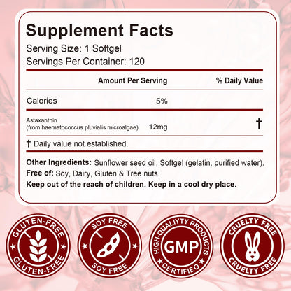 NenMaoKeNu Astaxanthin 12mg – Premium Antioxidant Softgels (120 Count) for Eye, Immune & Skin Health
