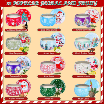 12PCS Christmas Scented Candles Gift Set for Women - Aromatherapy Soy Wax Candles (2.5oz Jars)