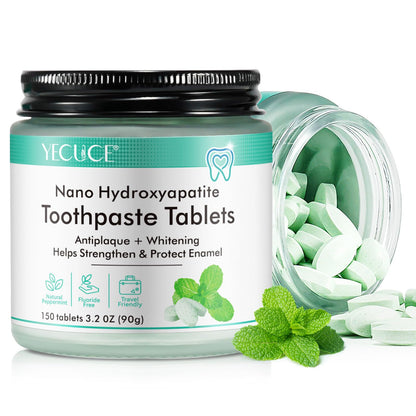 150 Tablets Chewable Toothpaste Tablets – Peppermint, Nano Hydroxyapatite, Sensitive Teeth, Fluoride Free, Plastic Free