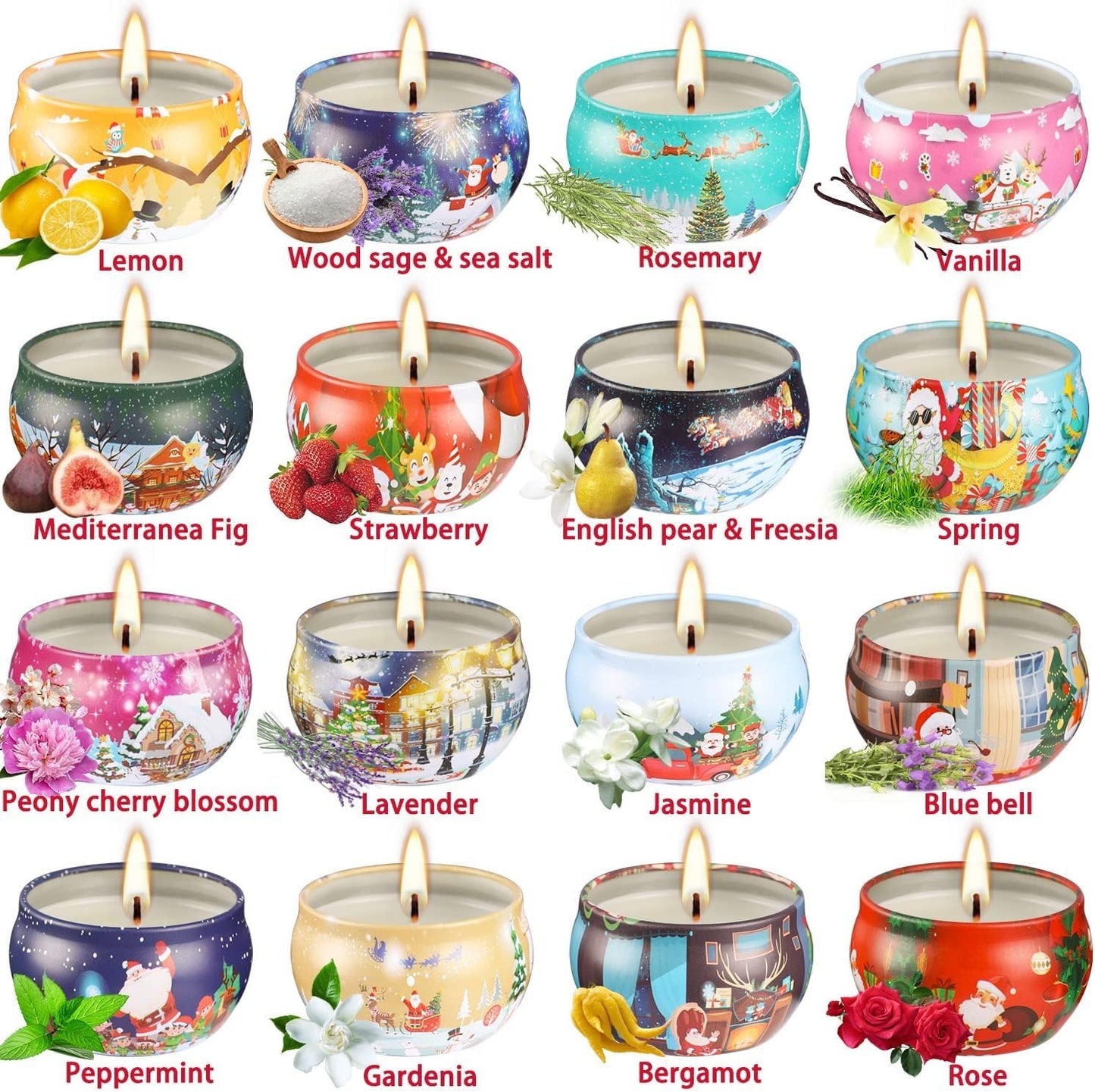 16-Pack Christmas Scented Candles Set | Natural Soy Wax & Aromatherapy Gift