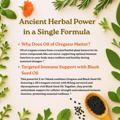 Oil of Oregano Softgels 300 Count – 2-in-1 Black Seed Oil (4X Carvacrol)