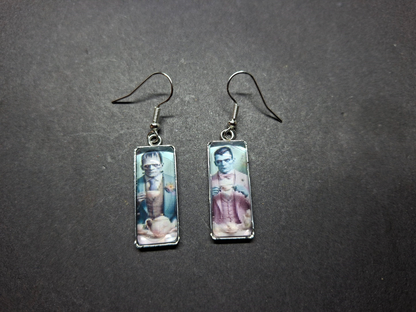 Goth Gothic Alternative "Tiki Frankenstein's monster & Dracula " Stainless Steel rectangle image earrings