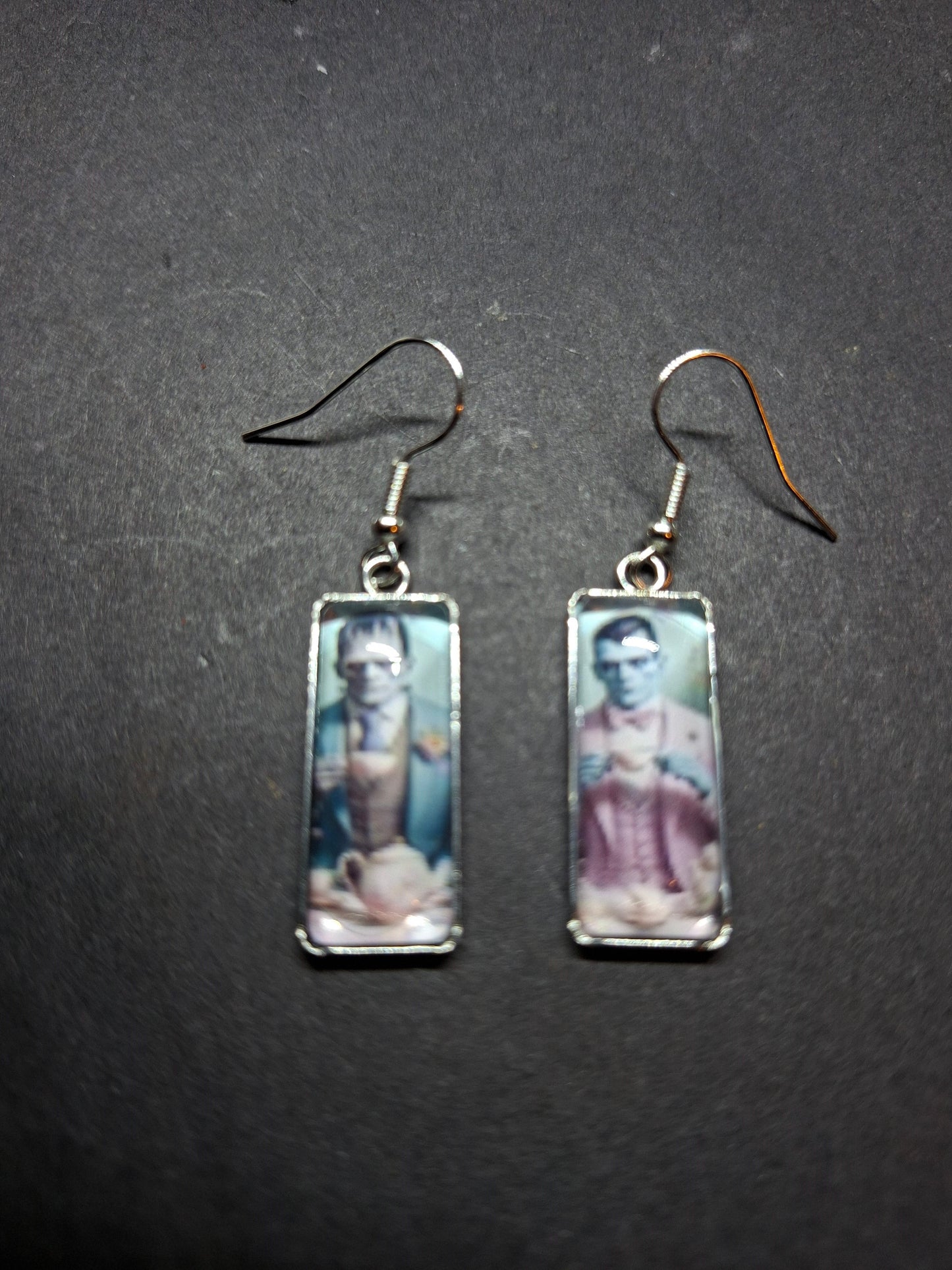 Goth Gothic Alternative "Tiki Frankenstein's monster & Dracula " Stainless Steel rectangle image earrings