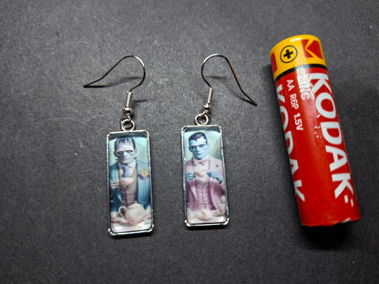 Goth Gothic Alternative "Tiki Frankenstein's monster & Dracula " Stainless Steel rectangle image earrings
