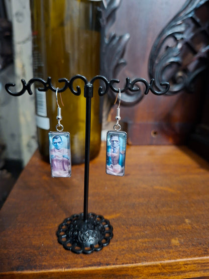 Goth Gothic Alternative "Tiki Frankenstein's monster & Dracula " Stainless Steel rectangle image earrings