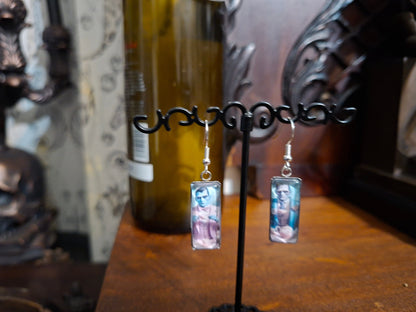 Goth Gothic Alternative "Tiki Frankenstein's monster & Dracula " Stainless Steel rectangle image earrings