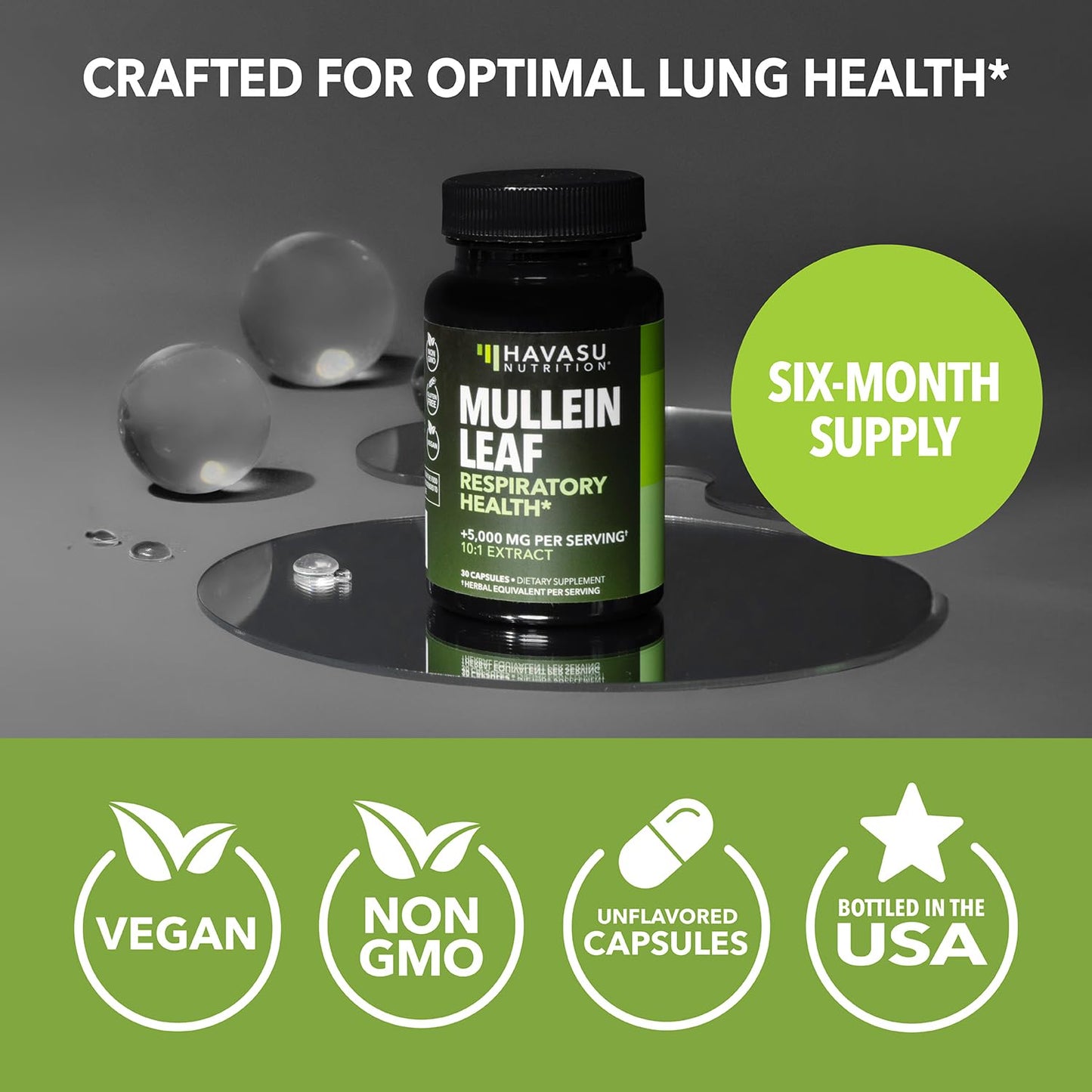 Mullein Leaf Capsules 5000mg 10:1 | Lung Support & Immune Health - 180 Count - Vegan