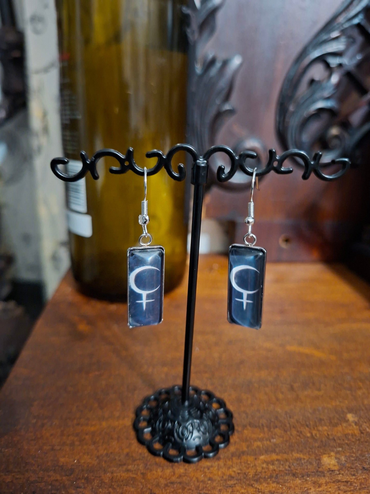 Goth Gothic Witchy Occult symbol of "Lilith" Inspired Stainless Steel rectangle image earrings