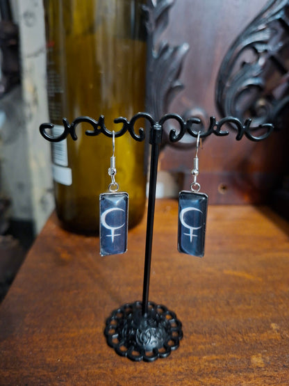 Goth Gothic Witchy Occult symbol of "Lilith" Inspired Stainless Steel rectangle image earrings