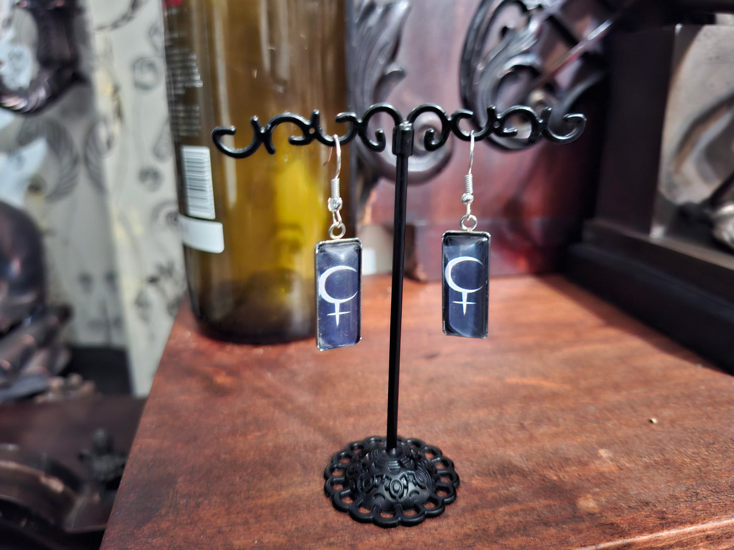 Goth Gothic Witchy Occult symbol of "Lilith" Inspired Stainless Steel rectangle image earrings