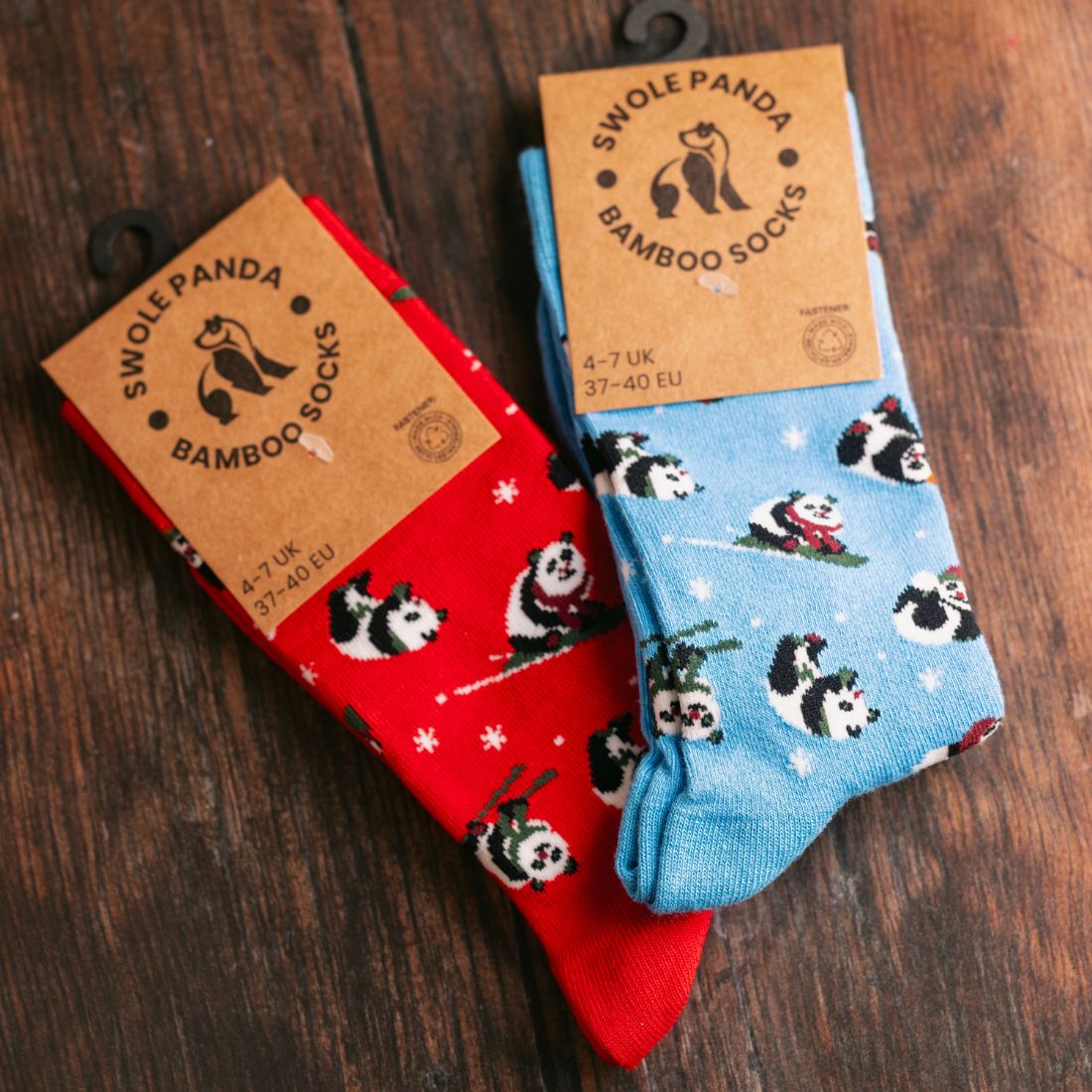 Blue Skiing Panda Bamboo Socks