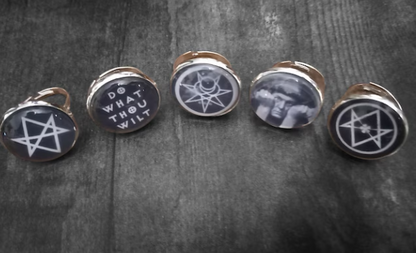 Goth Gothic Witchy witch witchcraft Occult Aleister Crowley inspired "Thelema" fully adjustable rings set