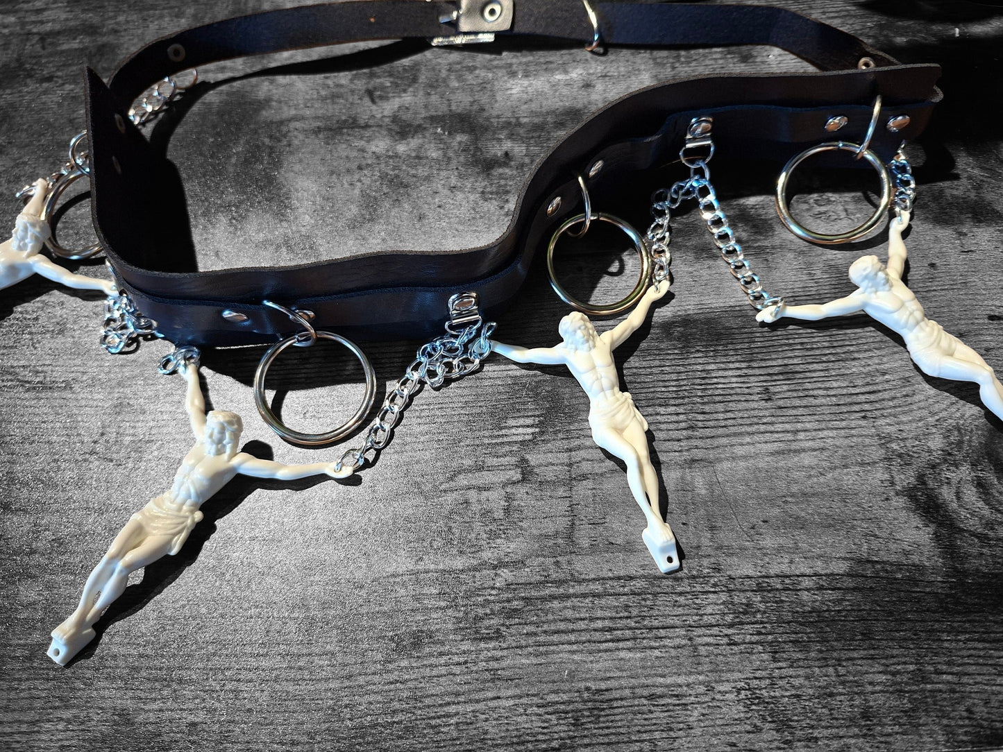 O ring and chain belt with 4 Christ's ,Gothic witchy Style