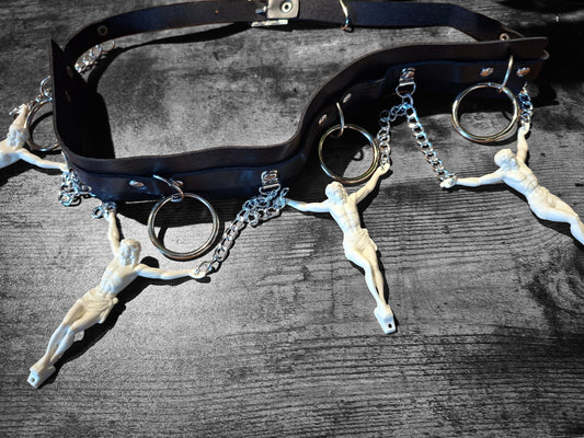 O ring and chain belt with 4 Christ's ,Gothic witchy Style