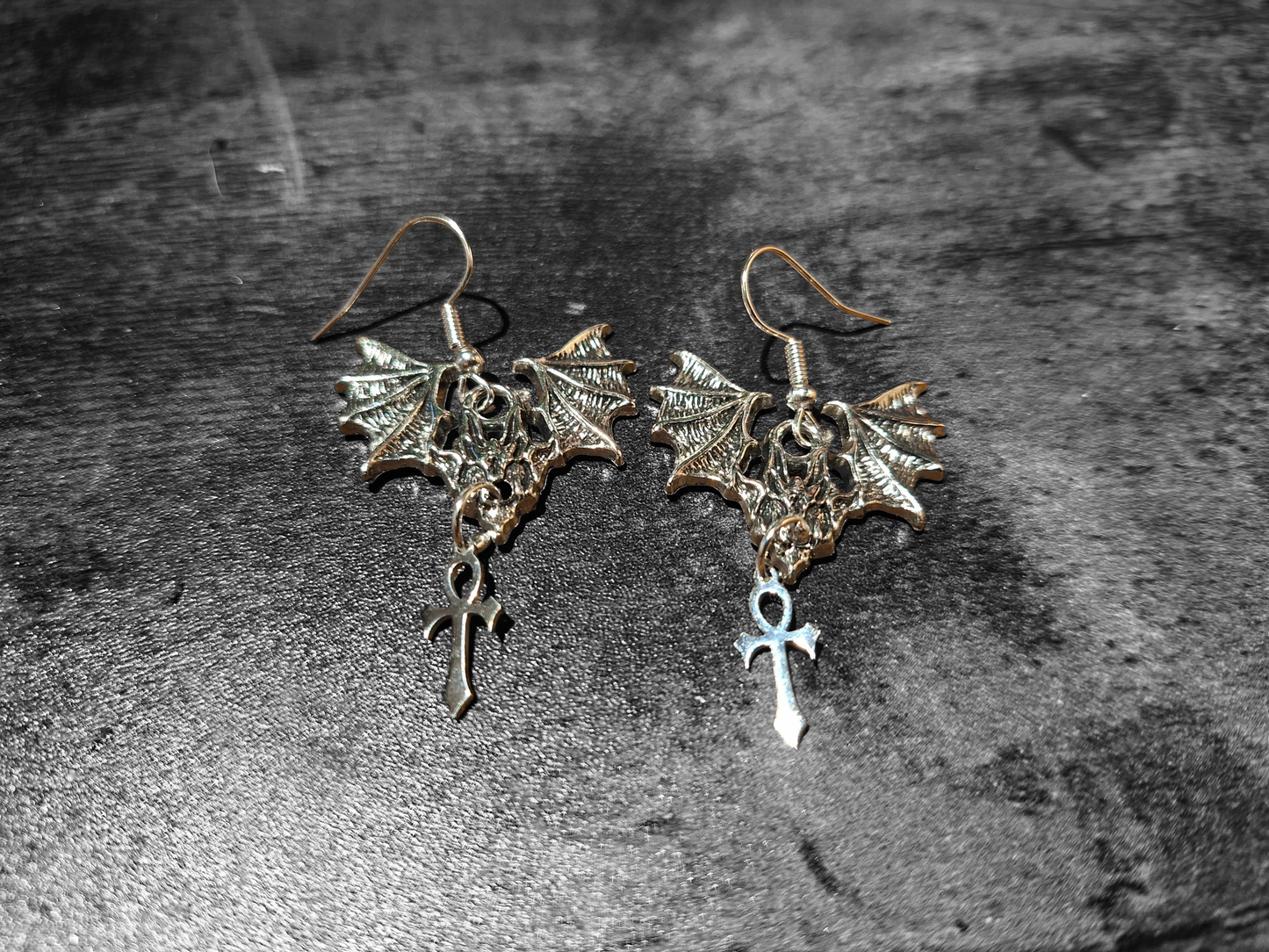 earrings ,Metal Bats with vampire masquerade ankhs : Goth Gothic Vampire Witchy Killstar