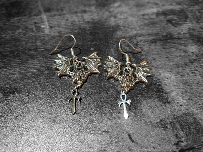 earrings ,Metal Bats with vampire masquerade ankhs : Goth Gothic Vampire Witchy Killstar