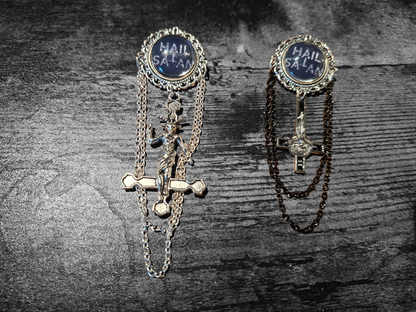 Ornate Satanic "Hail Satan" Brooch with chains and inverted cross :Occult goth witchy