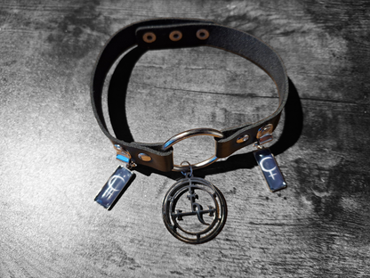 Symbol & Sigil of Lilith UNISEX Black Faux Leather O Ring Collar 2 : Goth Witchy
