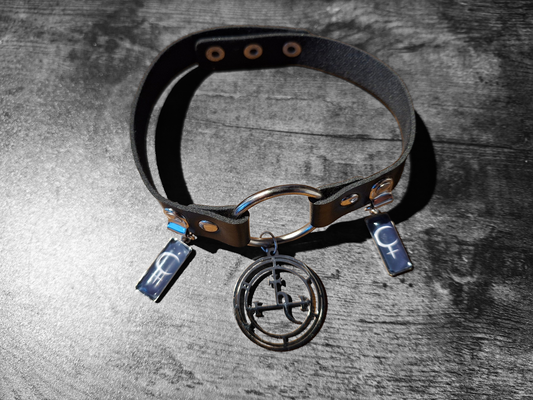 Symbol & Sigil of Lilith UNISEX Black Faux Leather O Ring Collar 2 : Goth Witchy