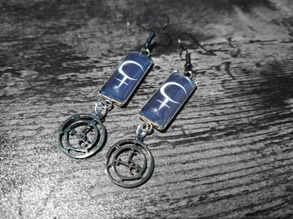 Symbol of "Lilith" Inspired Stainless Steel rectangle image earrings with black sigil