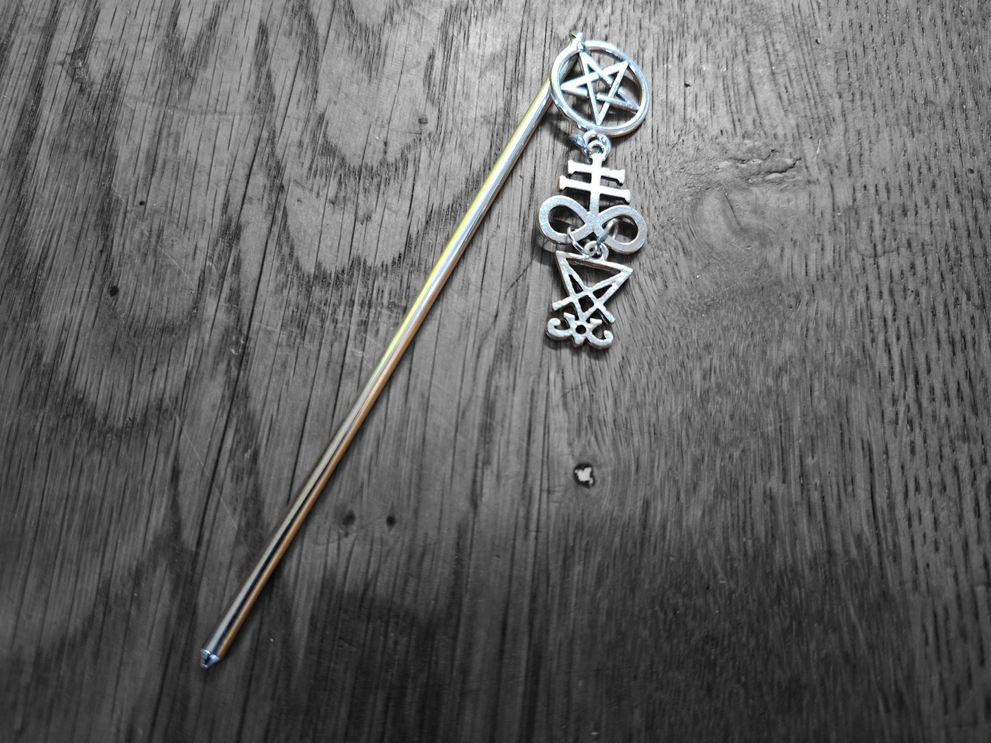 Metal hair stick with "Satanic Trinity " detail : Goth witchy killstar witch Occult style