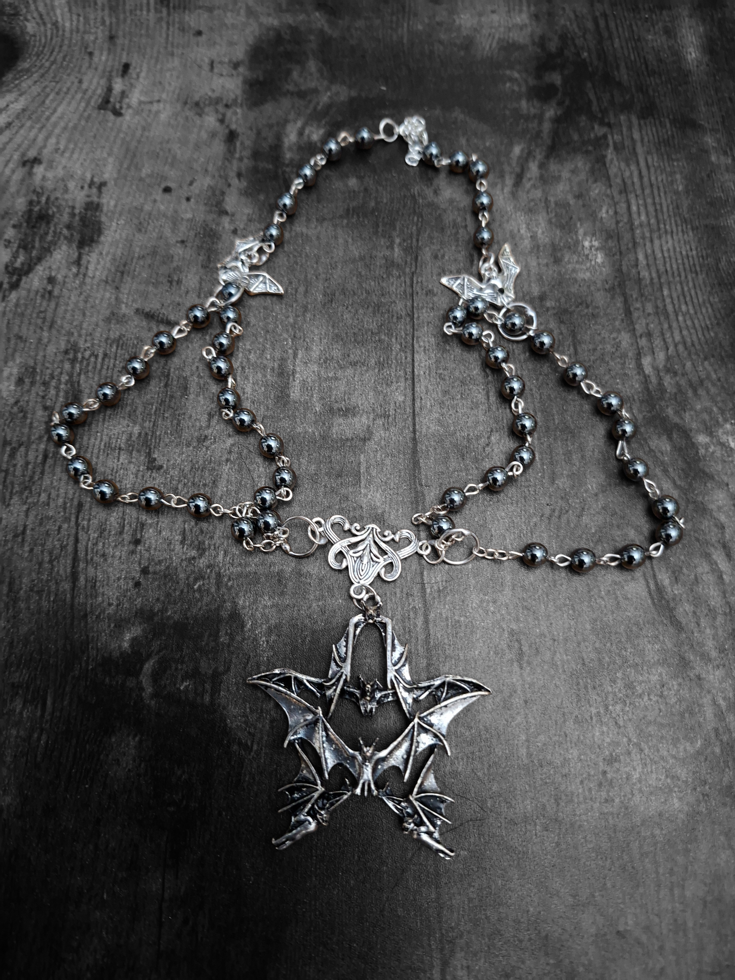 Goth Gothic Witchy Vampire "Bat Pentagram" romantic double layer rosary