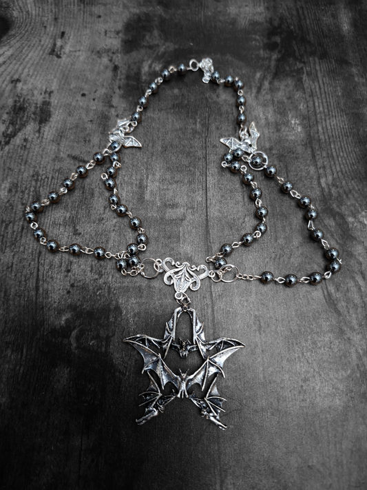 Goth Gothic Witchy Vampire "Bat Pentagram" romantic double layer rosary