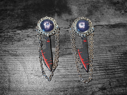 Ornate brooch with chains and blood splatter knife inspired by "Bride of Chucky " Chucky and tiffany