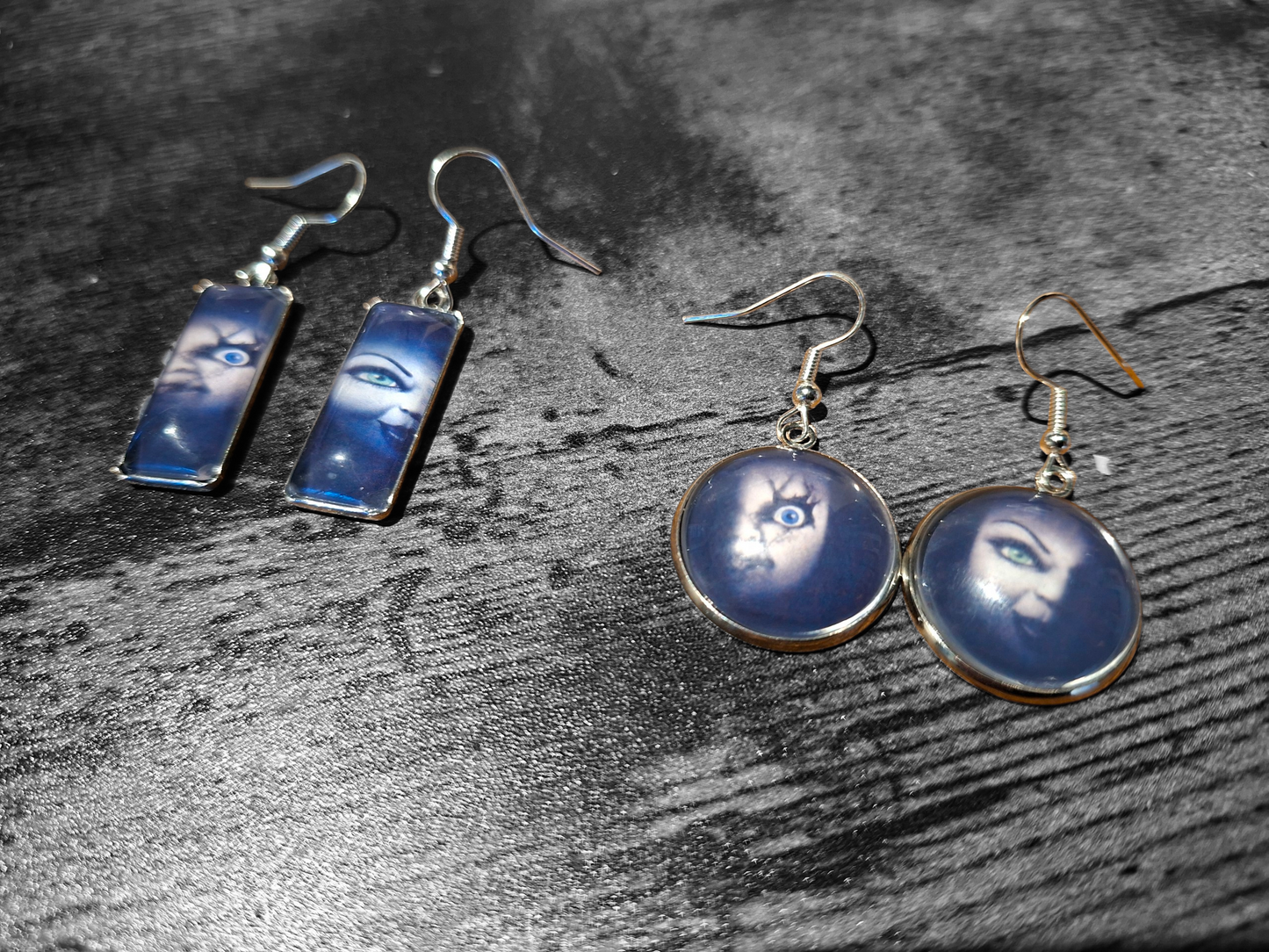 Round & Rectangle image earrings inspired by "Bride of Chucky " Chucky and tiffany