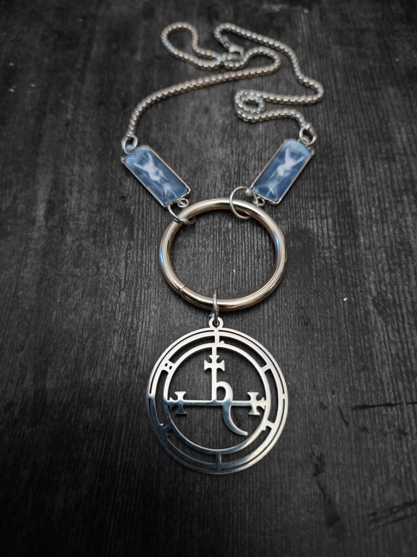 Goth Witchy Witch ,Succubus images and LARGE Stainless Steel Sigil of Lilith O ring necklace