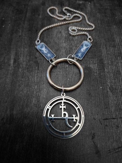 Goth Witchy Witch ,Succubus images and LARGE Stainless Steel Sigil of Lilith O ring necklace