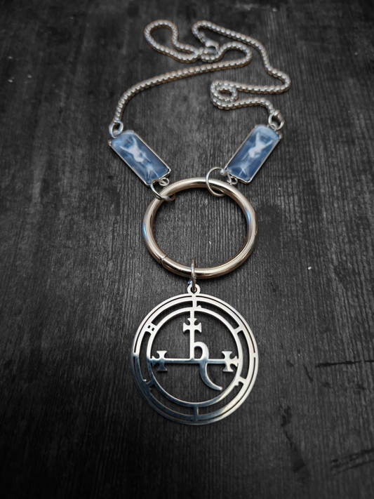 Goth Witchy Witch ,Succubus images and LARGE Stainless Steel Sigil of Lilith O ring necklace