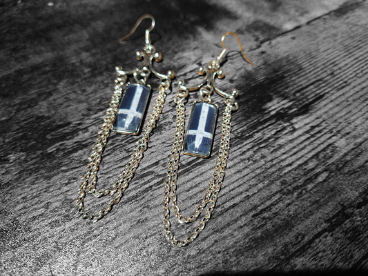 Chandelier earrings" inverted cross image with chains" :Satanic witchy witchcraft goth ritual jewelry