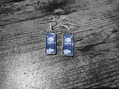 Stainless Steel rectangle image earrings, Satanic Anton LaVey inspired :Goth Gothic Witchy