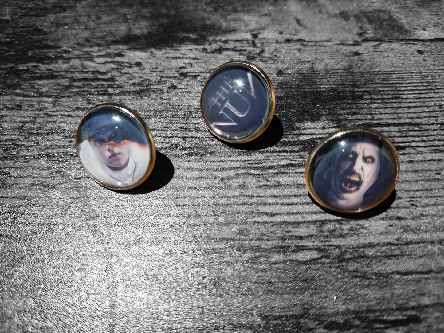Set of 3 Snap Back Pin Badges ,The Conjuring inspired "Nun"