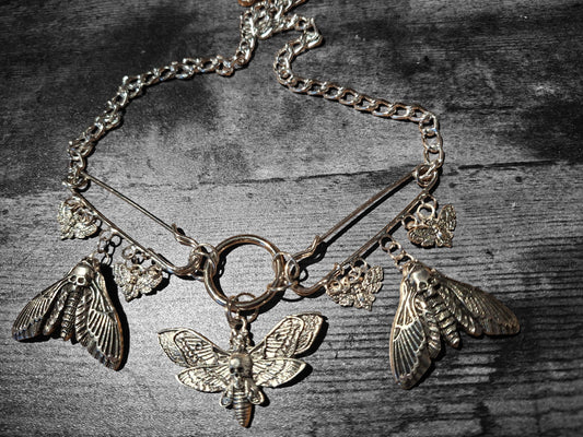 Kilt pin necklace ,Death head moths :Gothic witchy pagan aesthetic