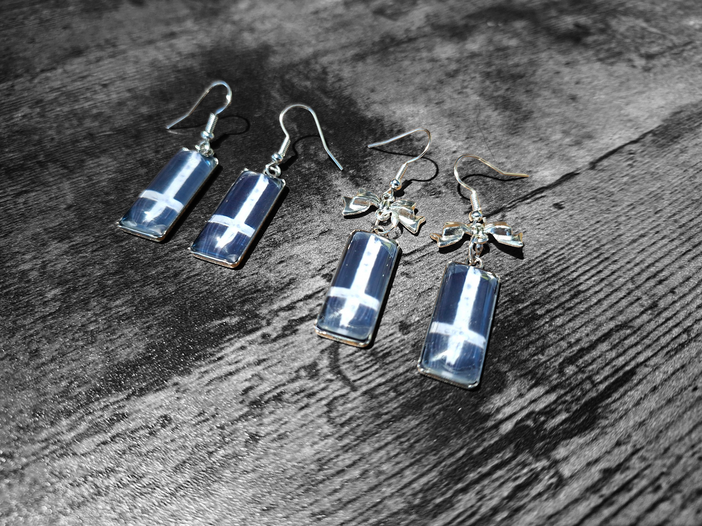 Rectangle earrings,inverted cross with bow or plain: Goth Witchy Occult Witch Pagan Satanic
