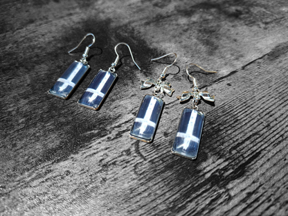 Rectangle earrings,inverted cross with bow or plain: Goth Witchy Occult Witch Pagan Satanic