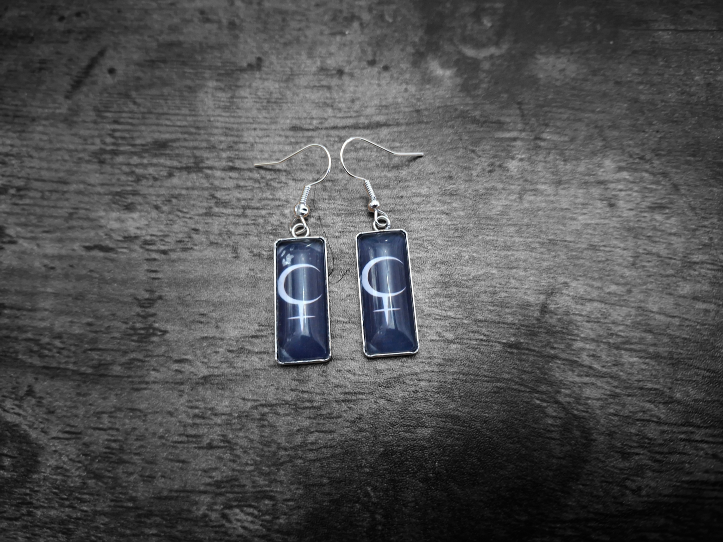 Goth Gothic Witchy Occult symbol of "Lilith" Inspired Stainless Steel rectangle image earrings