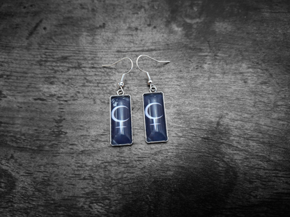 Goth Gothic Witchy Occult symbol of "Lilith" Inspired Stainless Steel rectangle image earrings