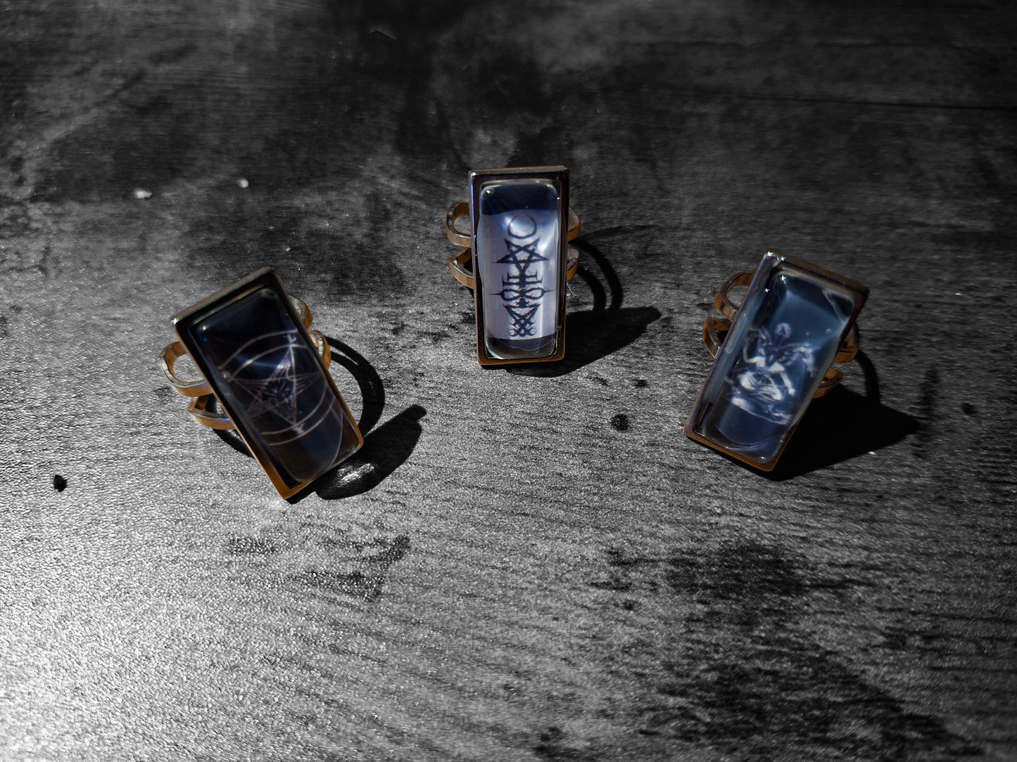 Satanic SIgil/Symbol, Rectangle adjustable Rings : Witchy Goth Occult Jewelry