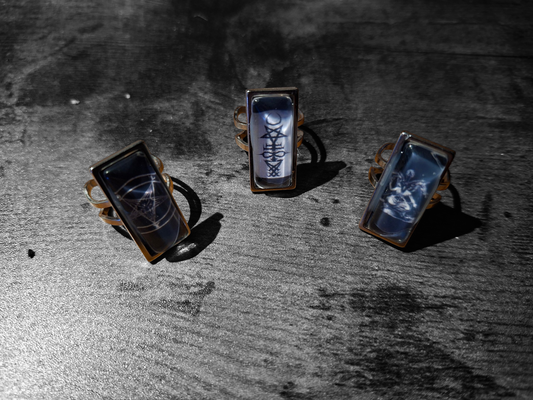Satanic SIgil/Symbol, Rectangle adjustable Rings : Witchy Goth Occult Jewelry