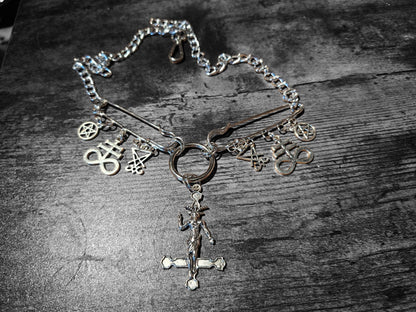 Kilt pin necklace ,Baphomet cross,satanic trinity :Gothic witchy satanic aesthetic