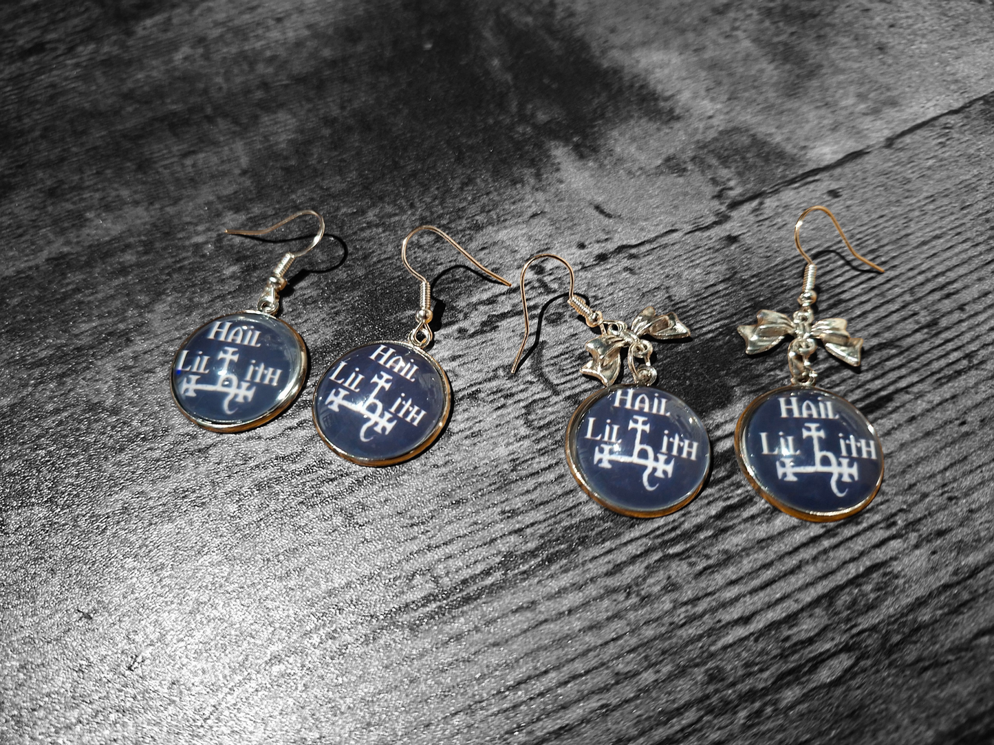 Hail Lilith earrings with bow or plain: Goth Witchy Occult Witch Pagan Satanic
