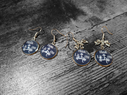 Hail Lilith earrings with bow or plain: Goth Witchy Occult Witch Pagan Satanic