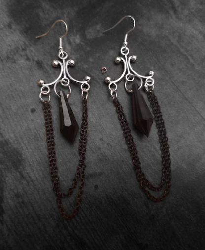 Oddity Curiosity Goth Gothic Witchy Killstar "Chandelier" Black chains and acrylic crystal earrings