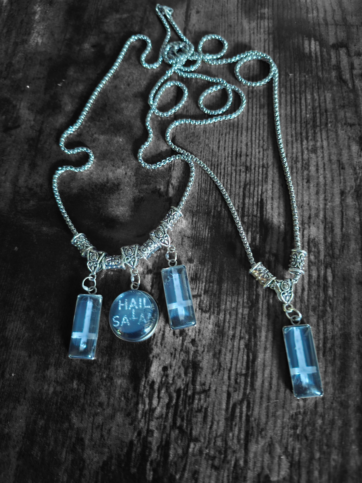 Satanic necklace "Hail Satan with inverted crosses" :goth witchy killstar occult ritual jewelry