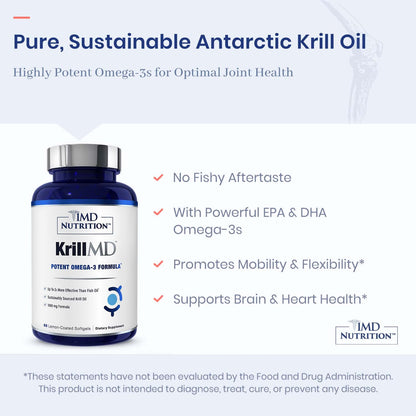 1MD KrillMD - Antarctic Krill Oil Omega-3 with Astaxanthin, EPA & DHA | 60 Softgels (2-Pack)