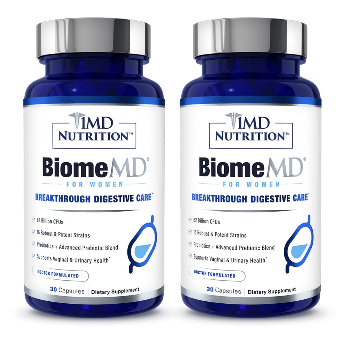 BiomeMD Probiotics for Women by 1MD Nutrition – 62B CFUs, 15 Strains + Prebiotics | Doctor-Formulated
